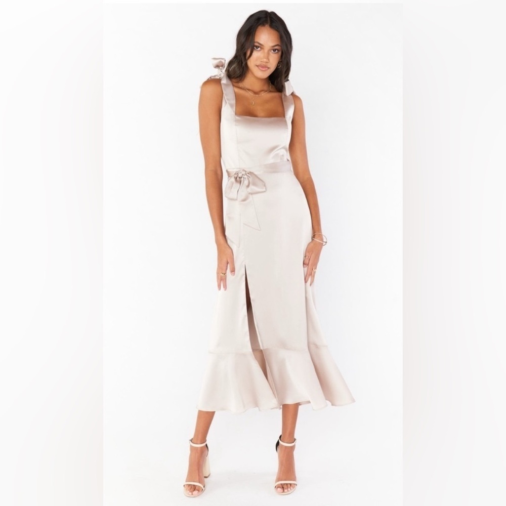 SHOW ME YOUR MUMU Claire Midi Dress Show Me The Ring Luxe Satin Bridesmaid NWT